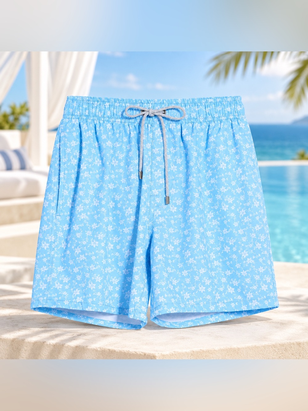 Vintage Summer 4 Way Men's Light Blue Floral Swim Shorts Size XXL NWT